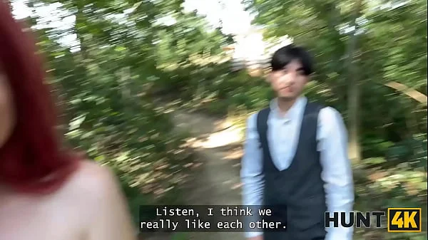 HUNT4K. Slutty redhead Miss Olivia used her natural tits and perfect body to seduce a producer in public