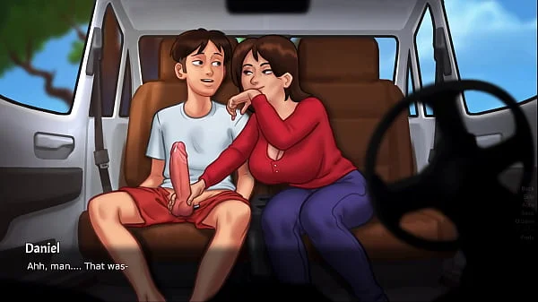 Summertime Saga - Busty Stepmom sucks a huge cock and gives the best sloppy blowjob