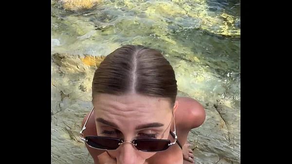 Best blowjob with cum on face and tits from a stranger on the beach