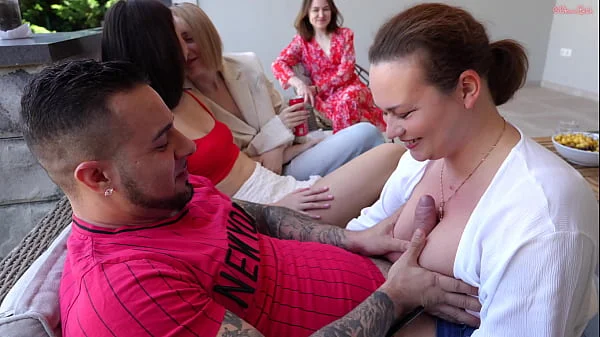 Backstage! Hey, I'm too Horny, suck my Cock! Teenagers fuck a Slutty Milf in the mouth before an outdoor orgy!