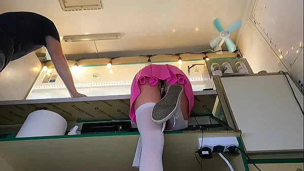 I couldn't resist myself and I had to kiss her naked ass at work when she's bended on a counter