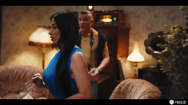 French Brunette with Fake Enhanced Huge Boobs Gets Her Nipples Sucked while Frozen in Time