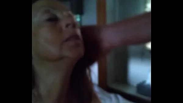 Amateur MILF Candi Annie Sucks Cock and swallows a mouthful of cum from a fan in her RV