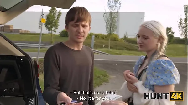 HUNT4K. Blonde babe cheated on her boyfriend and sucked a huge cock in the backseat