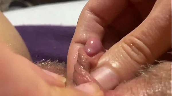 Huge clitoris rubbing and jerking orgasm in extreme closeup