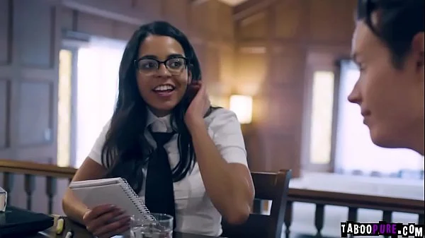 Virgin babe Casey Calvert invited by her classmate Vienna Black and tricked into sex with her stepbro Justin Hunt and started a 3some.