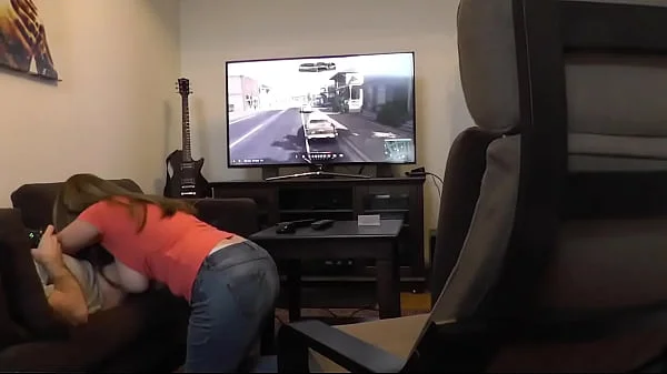 Sucked off Playing XBOX. Britney Swallows Gamer Blowjob & Big Swinging Tits