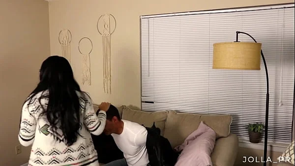 Latina MILF fucks her best friend's son while he’s. on the couch