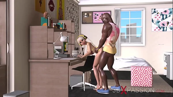 Black guy fucks girl in student hostel while boy in love chatting with her