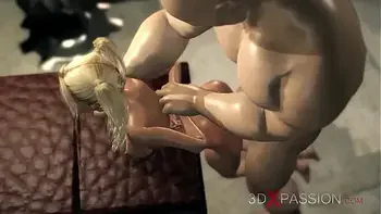 A sexy blonde gets fucked by a big monster in the dark dungeon