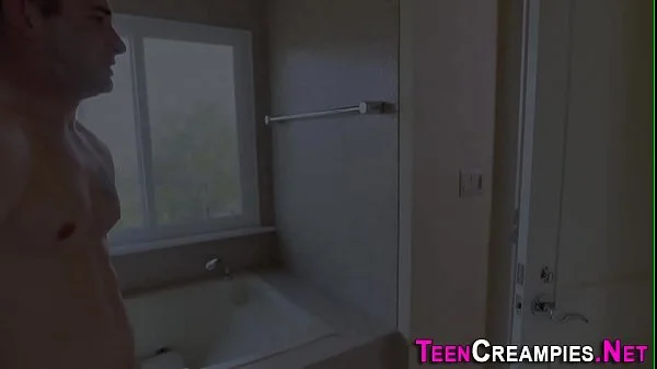 Showering teen creampied