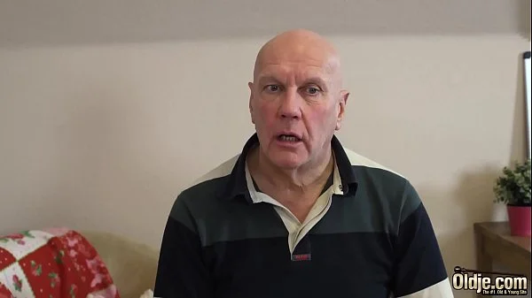 Innocent hot babe getting fucked by old man in her pussy and gets facial cumshot