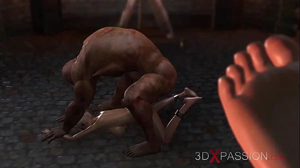 Beast man fucks hard a sweet girl in the dungeon