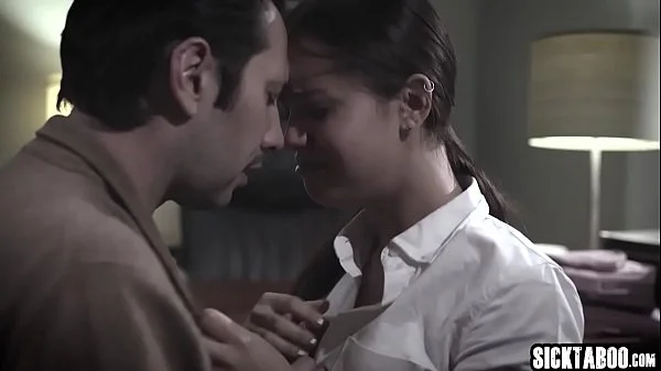 Horny petite brunette teen sucks a perverted guys cock