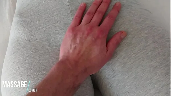 Touching her pussy in grey Yogapants