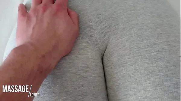 Touching her pussy in grey Yogapants