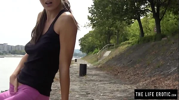 Cute jogger almost caught masturbating in a public park