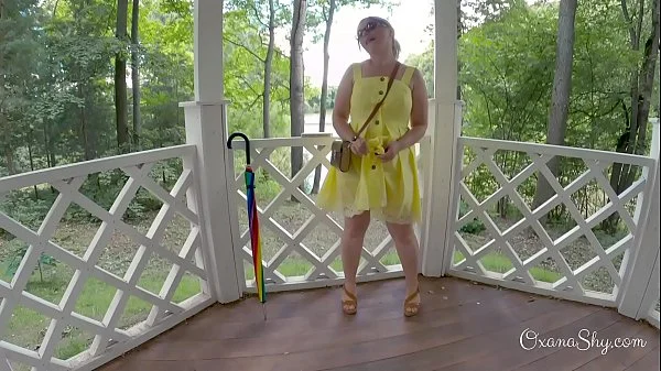 Buttpluged slut in a nature park