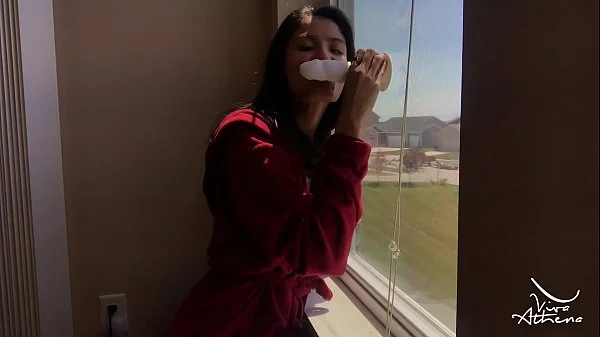 HOME ALONE HORNY DESI SLUT SUCKS AND FUCKS DILDO ON WINDOW