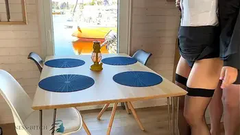 personal assistant lunch break quickie on a desk in yacht harbor with put back after creampie - business bitch