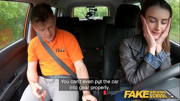 Fake Driving School Cute teen brunette pussy stretched