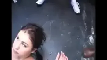 Guy kisses girl covered in cum after bukkake