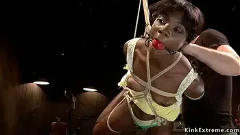 Ebony slave pussy toyed on hogtie