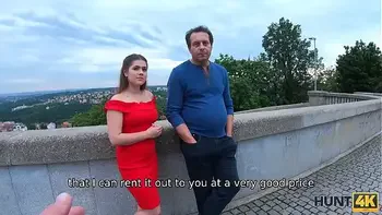 HUNT4K. Hunter with the camera offers money to poor male for sex with his hot girl