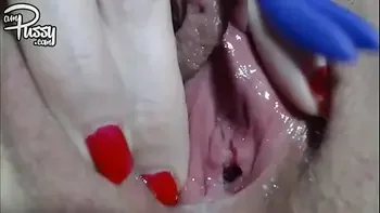 Wet bubbling pussy close-up masturbation to orgasm, homemade
