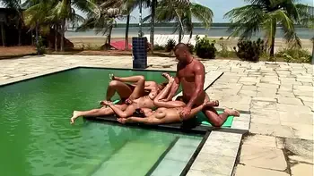 Two Sluts Poolside Butt Bang, Ass to Other Girl's Mouth, Double Penetration & Monster Facial!