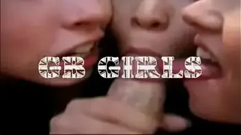 Three hot teen girls give reverse gangbang