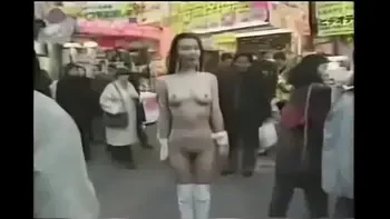 Crazy asian girl walks naked in public!