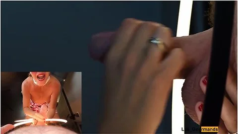 4k - Milf Slut Masked With Lipstick Gives Blowjob & Gets All The Cum On Her Tongue In Close Up