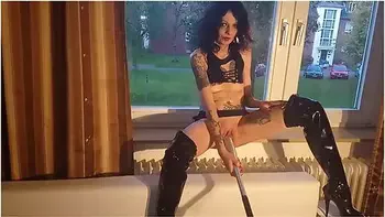 Whore Fucks Herself With A Baseball Bat At The Window For The Neighbours