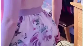 Smol Tit Teen 18+ Strips Out Of A Pretty Pink Dress And Plays With Her Pretty Pink Pussy