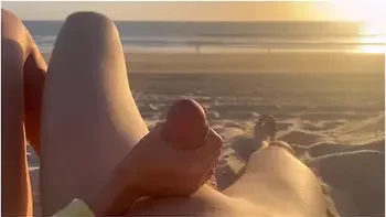 Public Handjob. Hand Job On A Nude Beach. We Were Caught Jerking Off At Sunset Near The Ocean