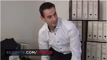 Threesome At The Office With A Cougar In Stockings