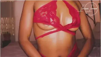 Red Hot Lingerie Try On Haul Ebony Babe W/ Brown Perky Tits