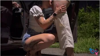 Italian Girl Gives A Blowjob In A Parking Lot In Front Of A Voyeur And Gets A Facial