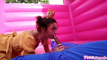 Johnny Love Fucks Shrooms Q as Princess Peach in Bouncy Castle Blowjob