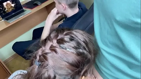 While the step brother watches the movie the little Fucks with his friend