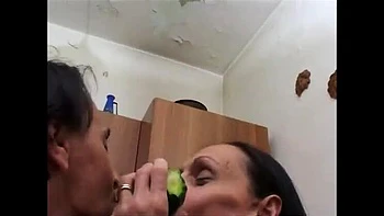 Hairy Granny Fucks Cock and Cucumber Then Pegs Old Man