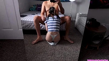 Tiny Teen Makes Daddy Cum Hard with Blowjob and Riding