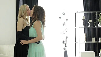 Blonde Dana shares cock with brunette in lingerie