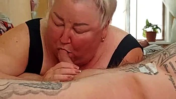 BBW Stepmom Swallows Cum After Intense Blowjob