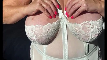 Mature British MILF with Big Natural Tits Shows Feet in White Playsuit - Homemade Part 2