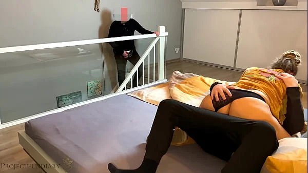 housewife cheating with neighbor - husband watches and gives her a second cum fill