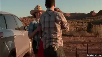 Deviant couple torment babe in desert