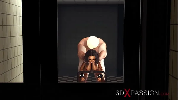 Fucking machine. Hot ebony in restraints and fat crazy chef