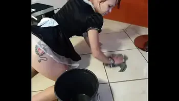 French maid gets piss in her face and cleans it